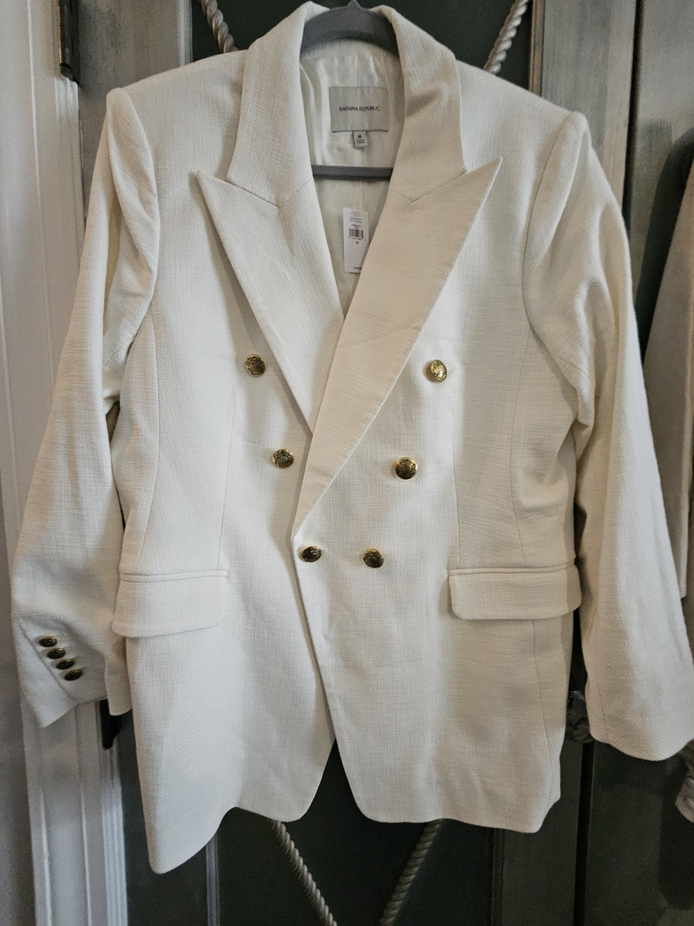Banana Republic Cream Double-Breasted Blazer with Gold Buttons, sz 18 New w Tags